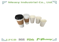 Single Wall White Food Grade disposable drinking cups Plastic Lid , Kraft Sleeve supplier