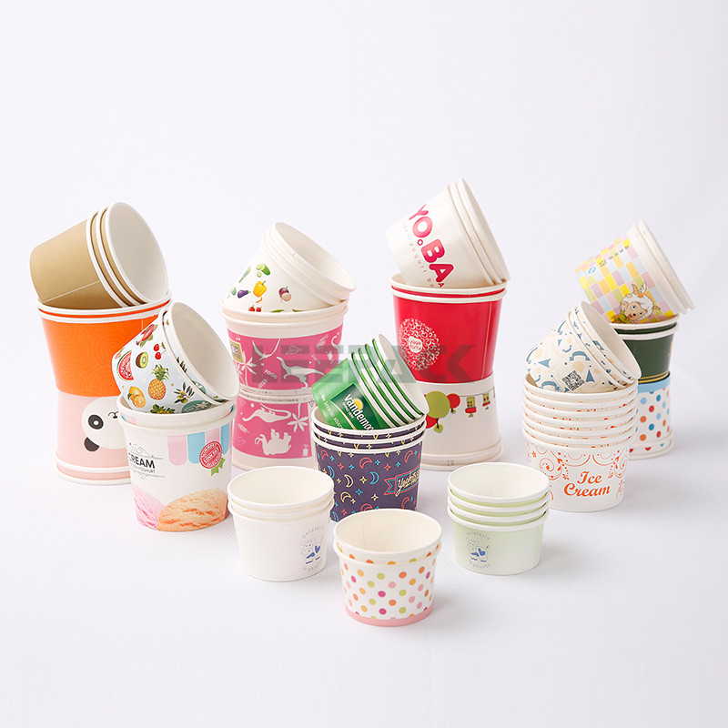 Double PE coating Ice cream container customized disposable 4oz 8oz 10oz 12oz paper bowl ice cream cup with lids supplier