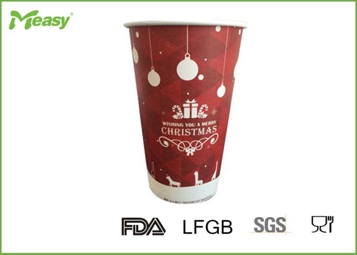 Chirstmas Paper Insulated Disposable Coffee Cups With Snowflake Design , Eco Friendly supplier