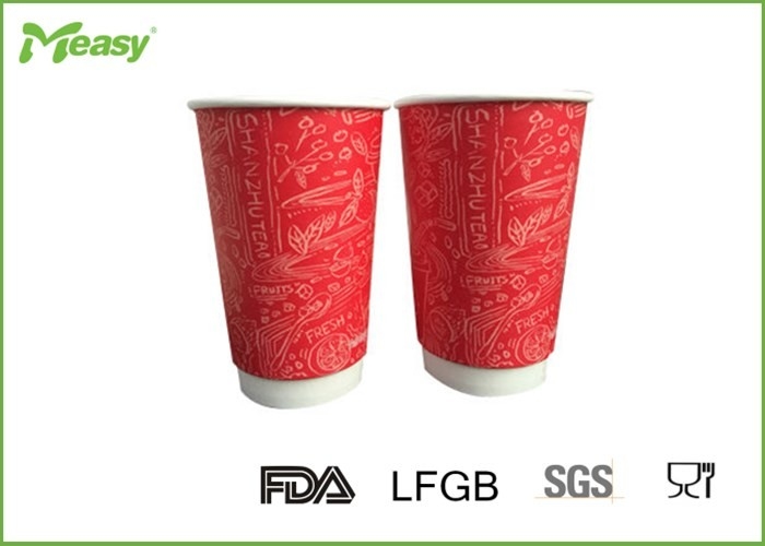 16oz Disposable Red Double Wall Paper Cups With Logo Printed , Food Grade Materials supplier