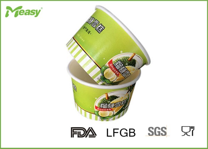 5oz Double PE Coated paper disposable ice cream bowls With Logo Printed , Green color food container taka away cup
